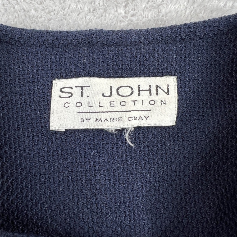 St John Collection Marie Gray Medium Women Santana Knit Blazer Navy Gold Buttons - Picture 3 of 12